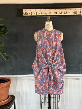 CARVEN Blue Floral Draped Tie Front Dress Size 38